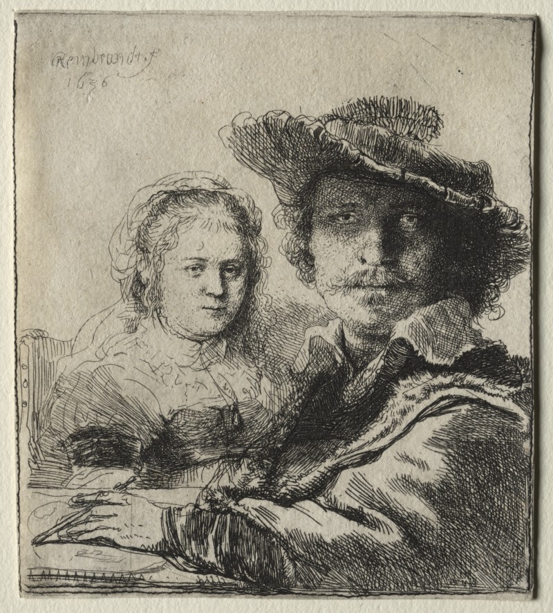 Rembrandt and His Wife Saskia, 1636. Rembrandt van Rijn (Dutch, 1606–1669). Etching. The Cleveland Museum of Art, Gift of the Print Club of Cleveland, 1959.81