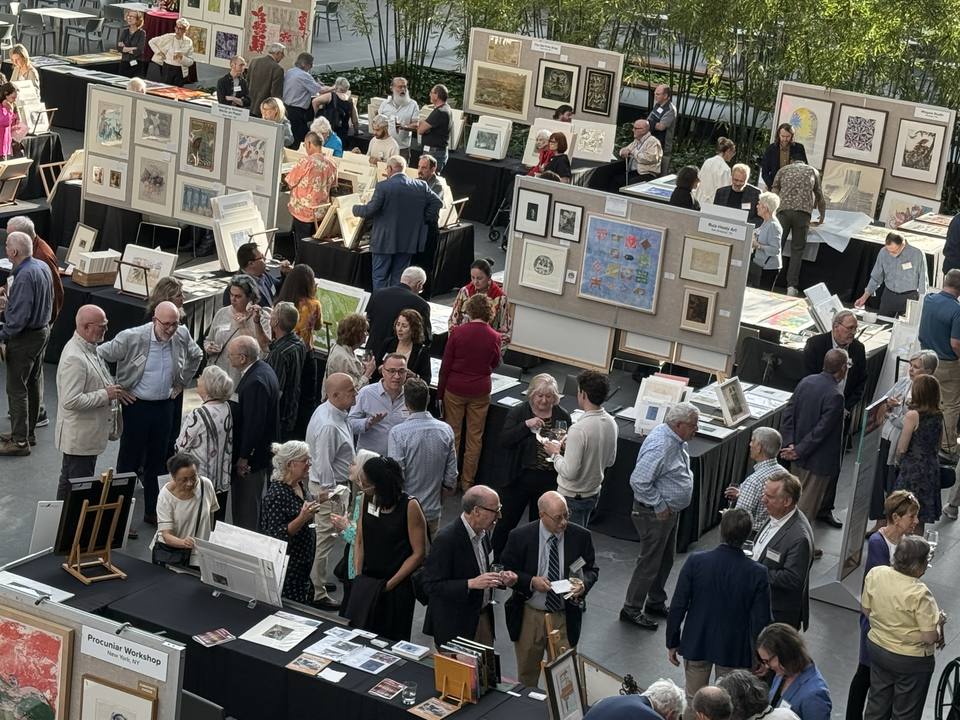 Overhead photo of Print Fair booths and visitors