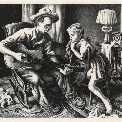 Thomas Hart Benton, American (1889-1975), The Music Lesson, lithograph, 1943 Thomas Hart Benton, American (1889-1975), The Music Lesson, lithograph, 1943