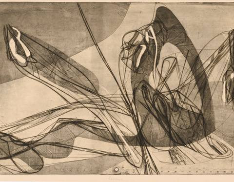 Stanley William Hayter - Laocoon 1943, engraving, soft-ground etching, gauffrage, ed 50 12 1/4 x 21 3/4"