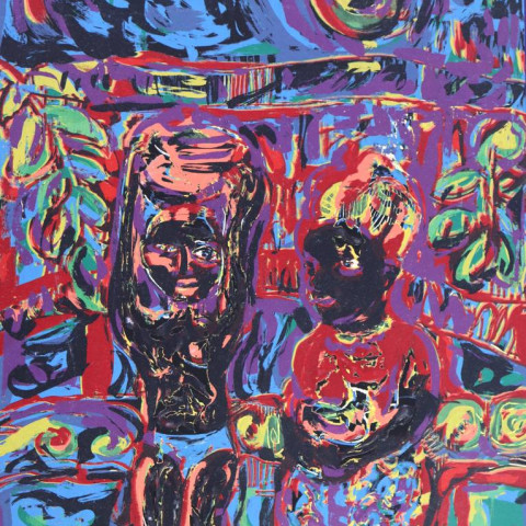 David C. Driskell, Yoruba Couple (2007), Serigraph/ Mixed Media, 30" x 22"