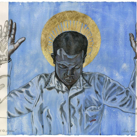 Curlee Raven Holton, Hands Up, Nimbus (2020), Serigraph/Gold leaf, 20" x 24"