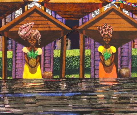 Bryan Collier, Your Roots Sprawl From a Sacred Place (2024), Serigraph/Collage, 16" x 40"