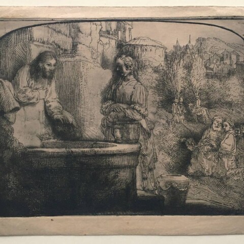 Christ and the Woman of Samaria: an Arched Print by Rembrandt Harmensz. van Rijn