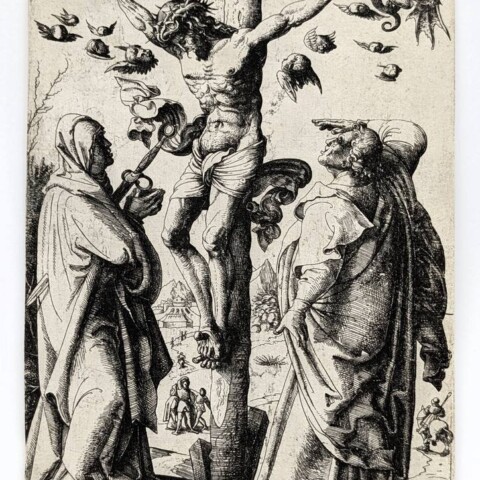 Christ on the Cross between the Virgin and St. John by Daniel Hopfer - etching 1523